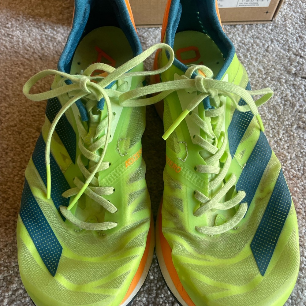 Adidas Adios Pro 2 Neon Green and Blue Running Shoes size 6.5 wowen, 5.5 men